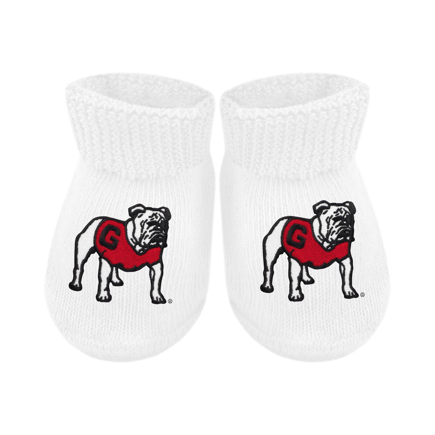 Georgia Bulldogs Newborn Bootie Sock: Black- Bulldog Head