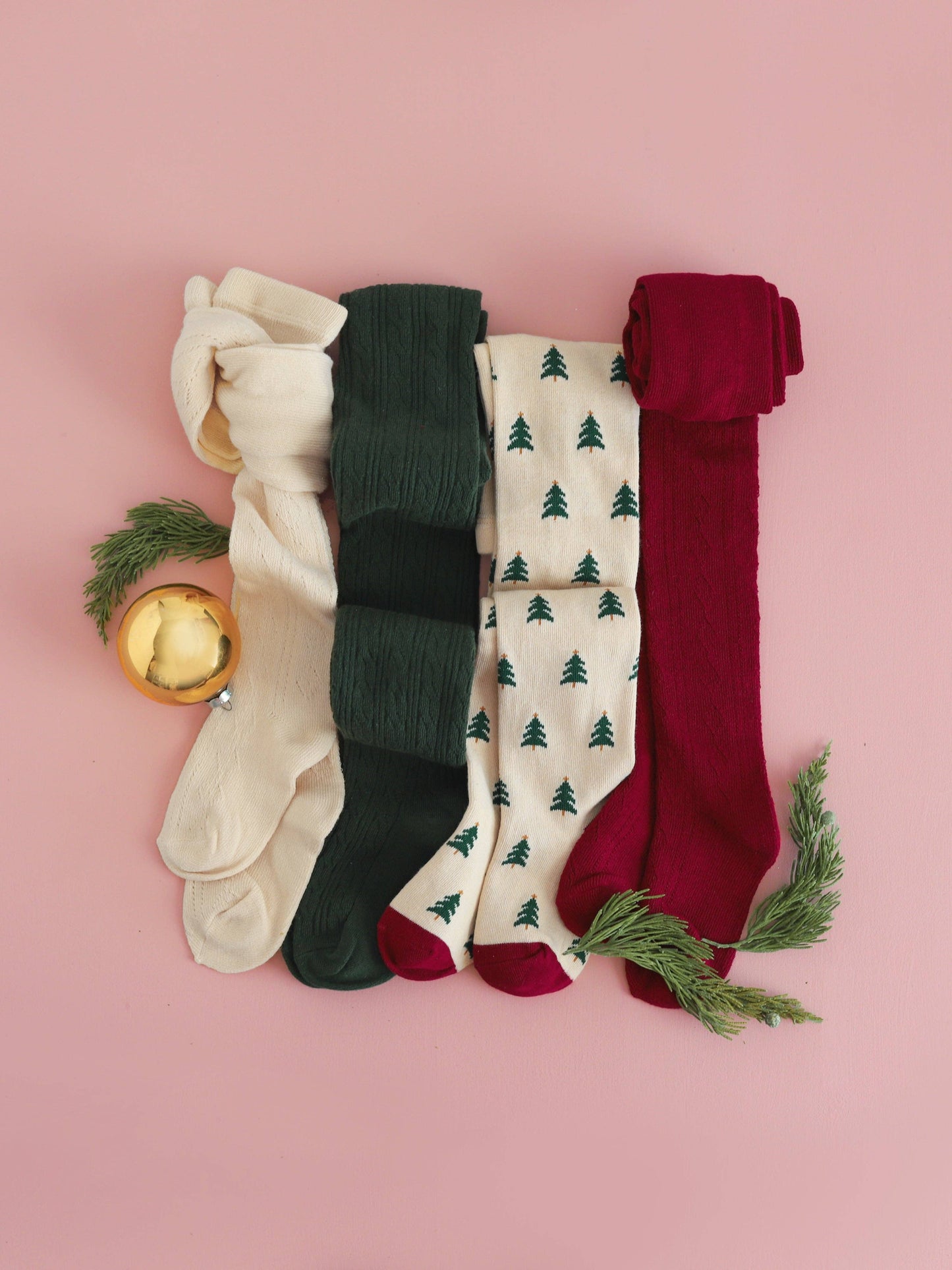 Fancy Knit Tights - Crimson