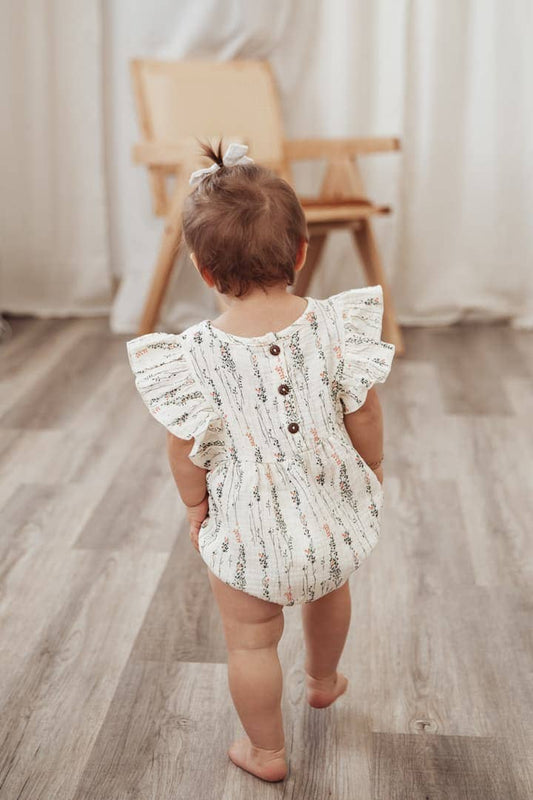 Bubble Romper & Bow: Ivory vines