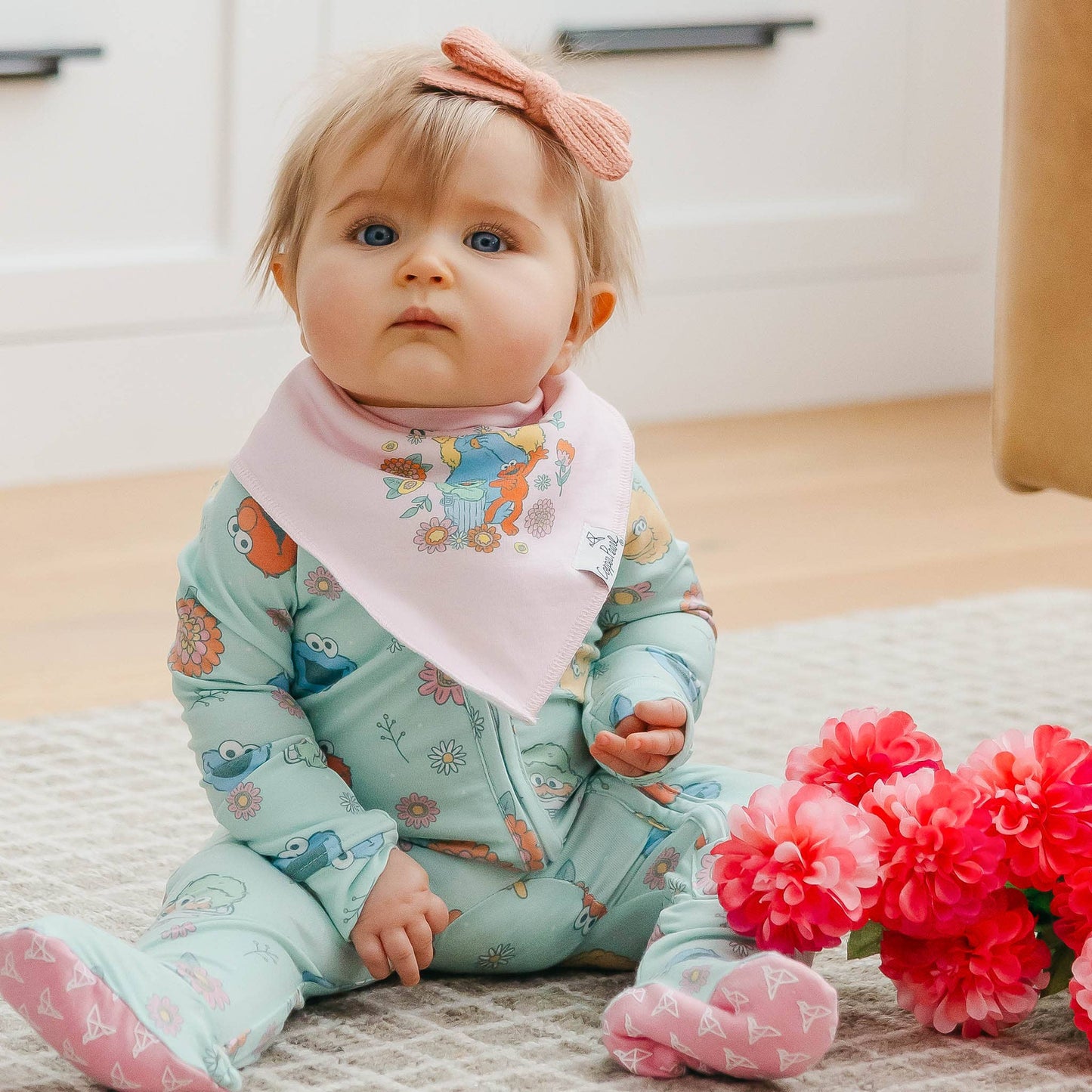Baby Bandana Bibs - Sesame Street Retro Floral (4-pack)