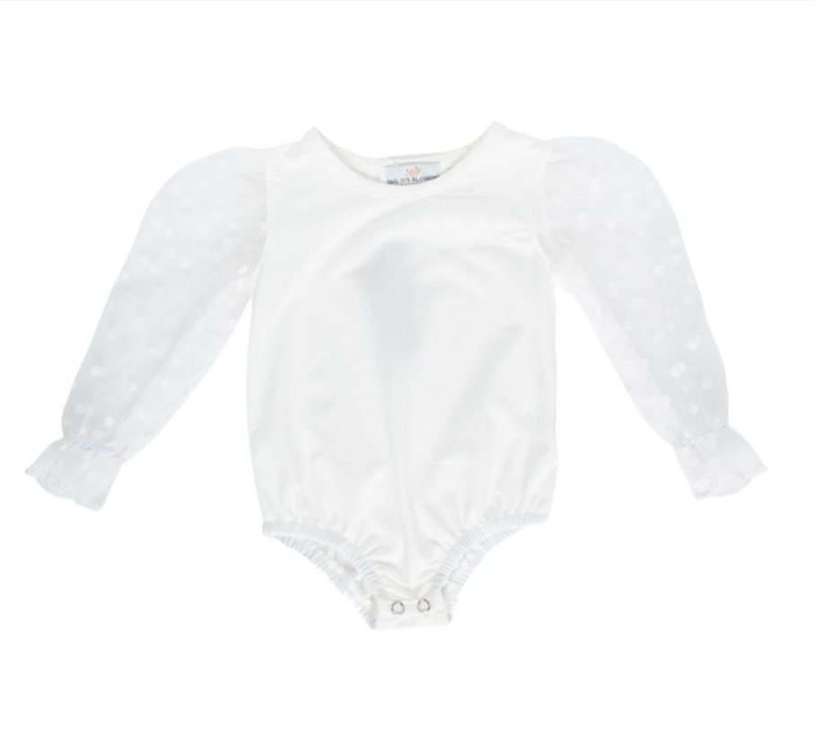 Sheer Dot Sleeve Leotard-White