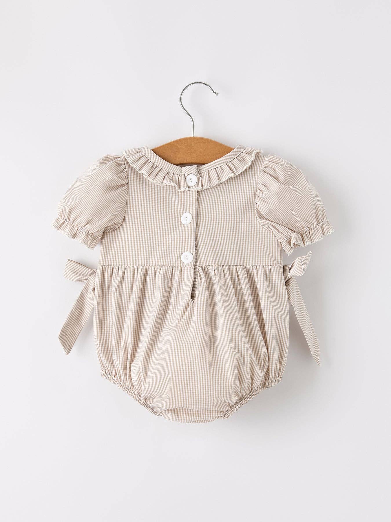 Pumpkin Embroidery Smock Plaid Baby Girl Romper