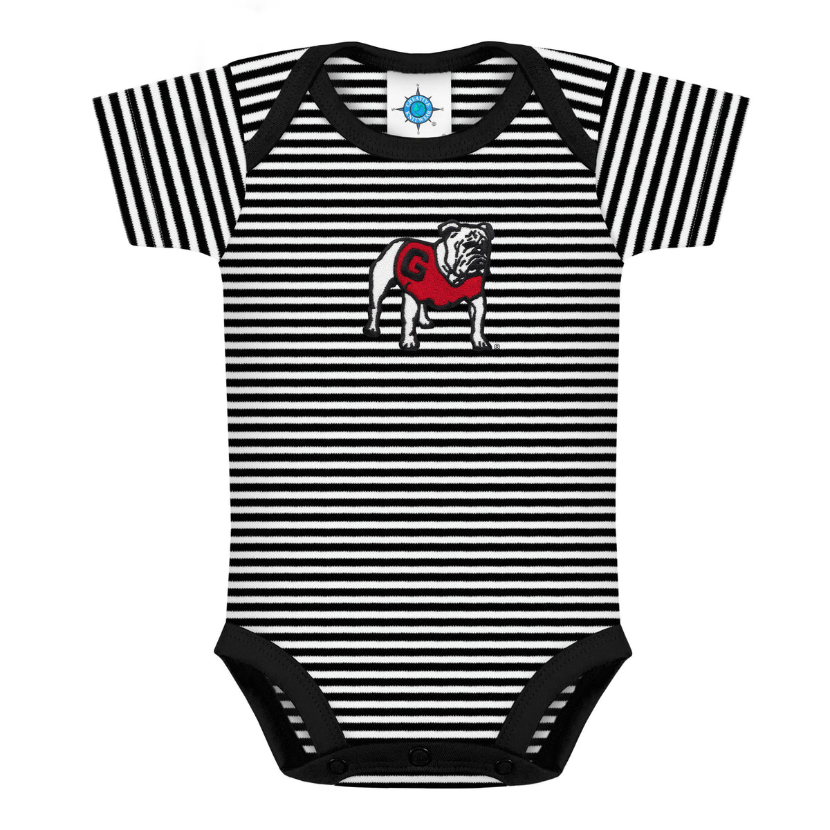 Georgia Bulldogs Striped Infant Bodysuit: Red / Standing Bulldog