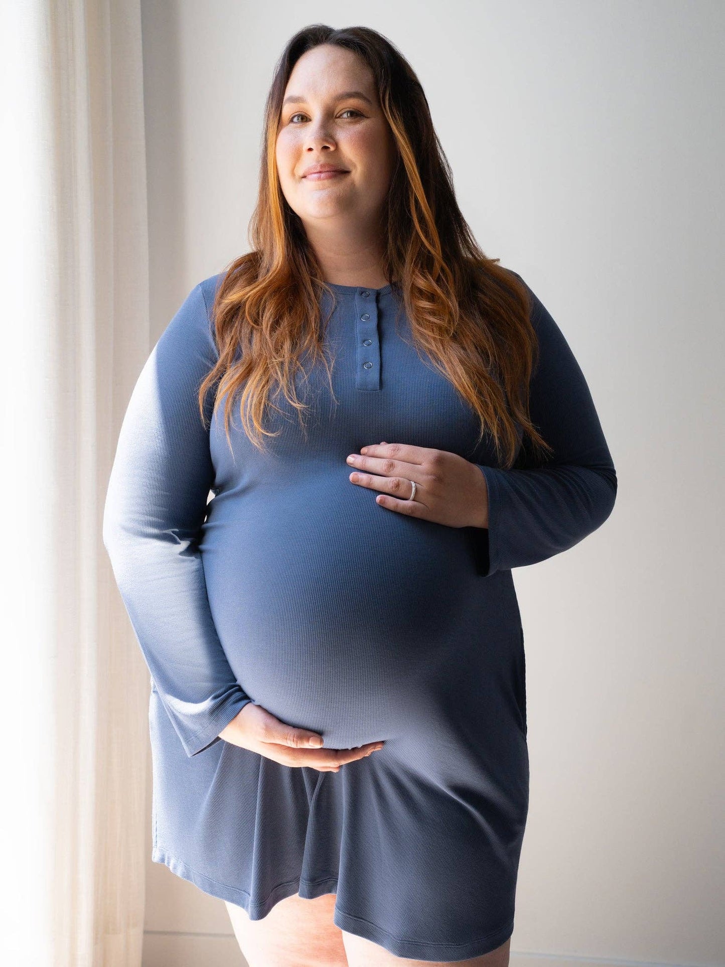 Ribbed Bamboo Maternity/Nursing Nightgown: Burgundy Plum