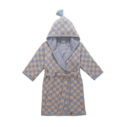 Toddler + Kids Bath Robe: Stormy Blue Checker / 1-3 Years