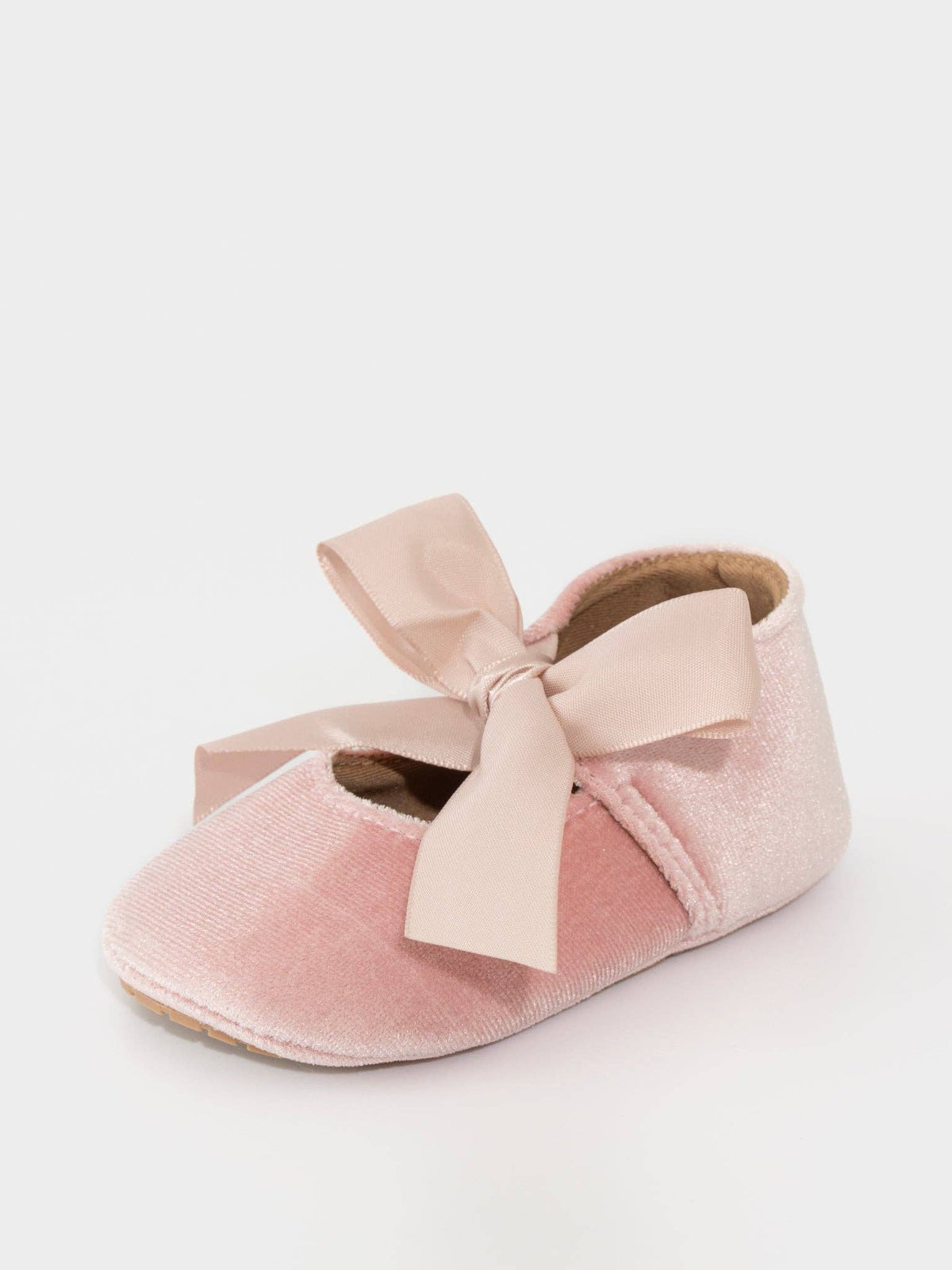 Velvet Ribbon Bow Baby Shoe Dusty Pink