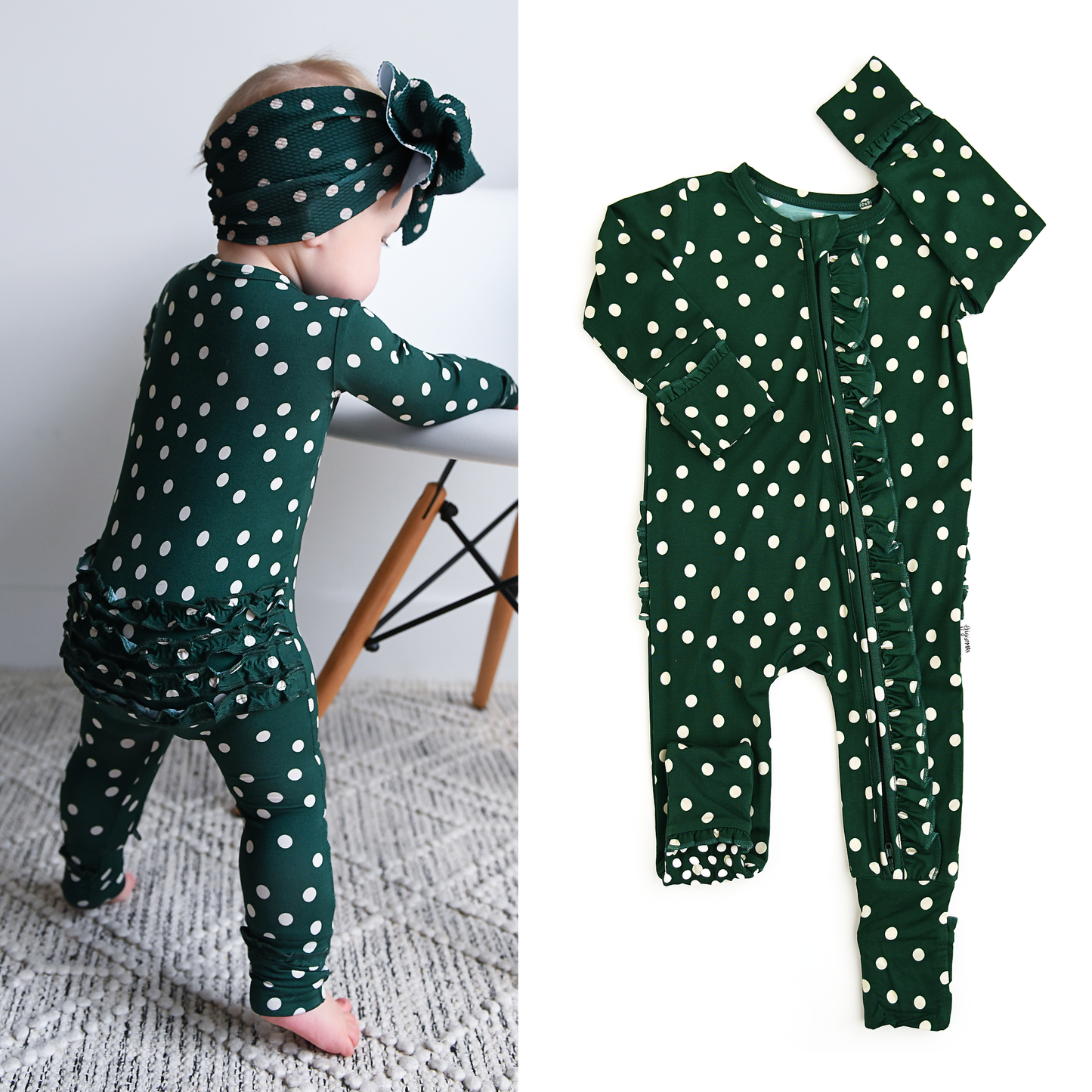 Dottie RUFFLE ZIP christmas bamboo onesie