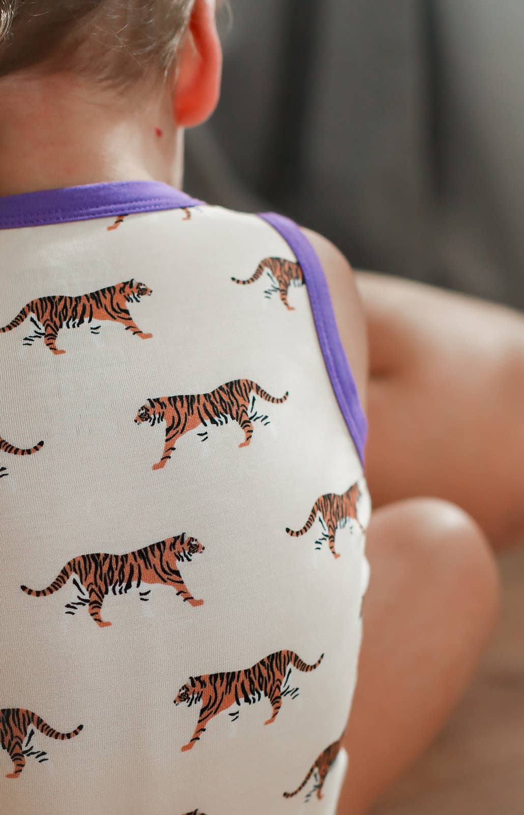 Purple Tiger Bamboo Henley Onesie with Snaps 