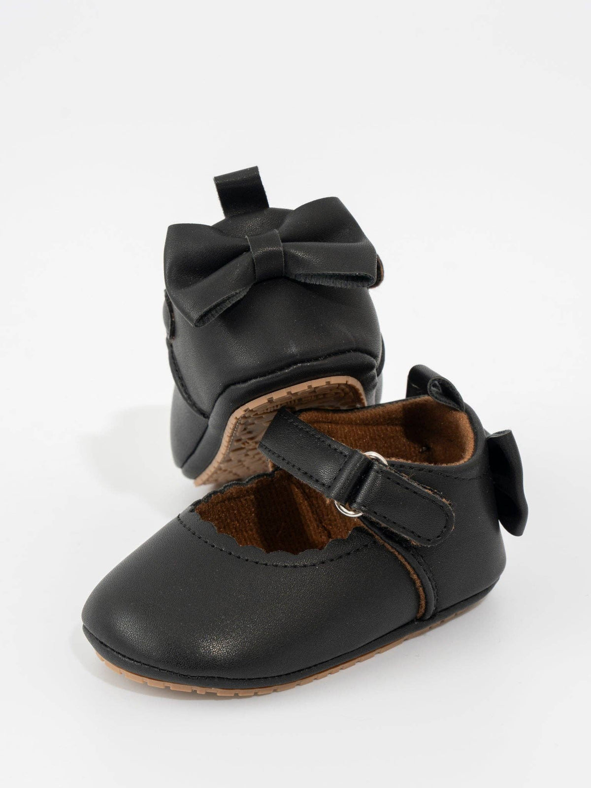 Scalloped Heel Bows Mary Jane Baby Shoes Black