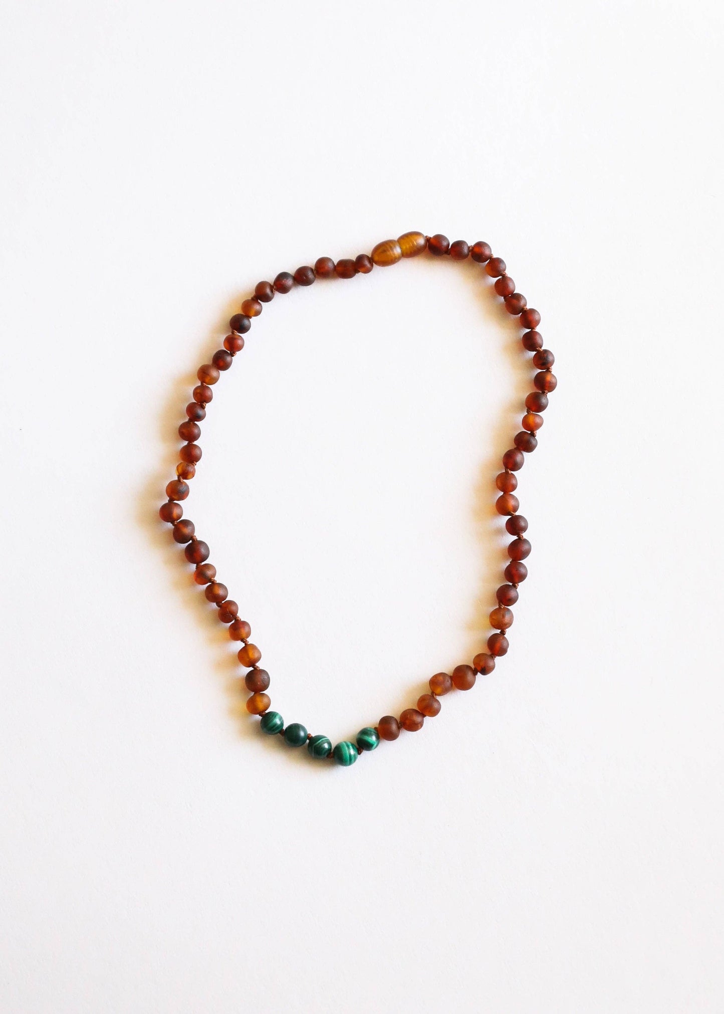 Raw Cognac Baltic Amber + Malachite Necklace :11" Baby Necklace