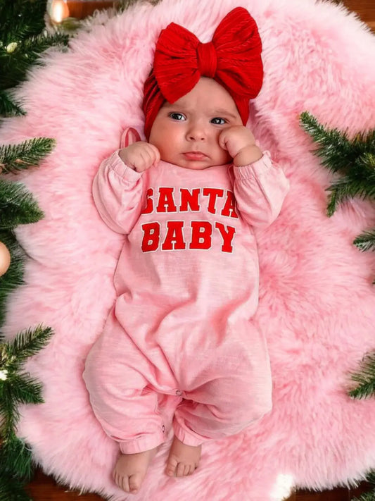 Santa Baby Pink Organic Long Sleeve Ruffle Jumpsuit