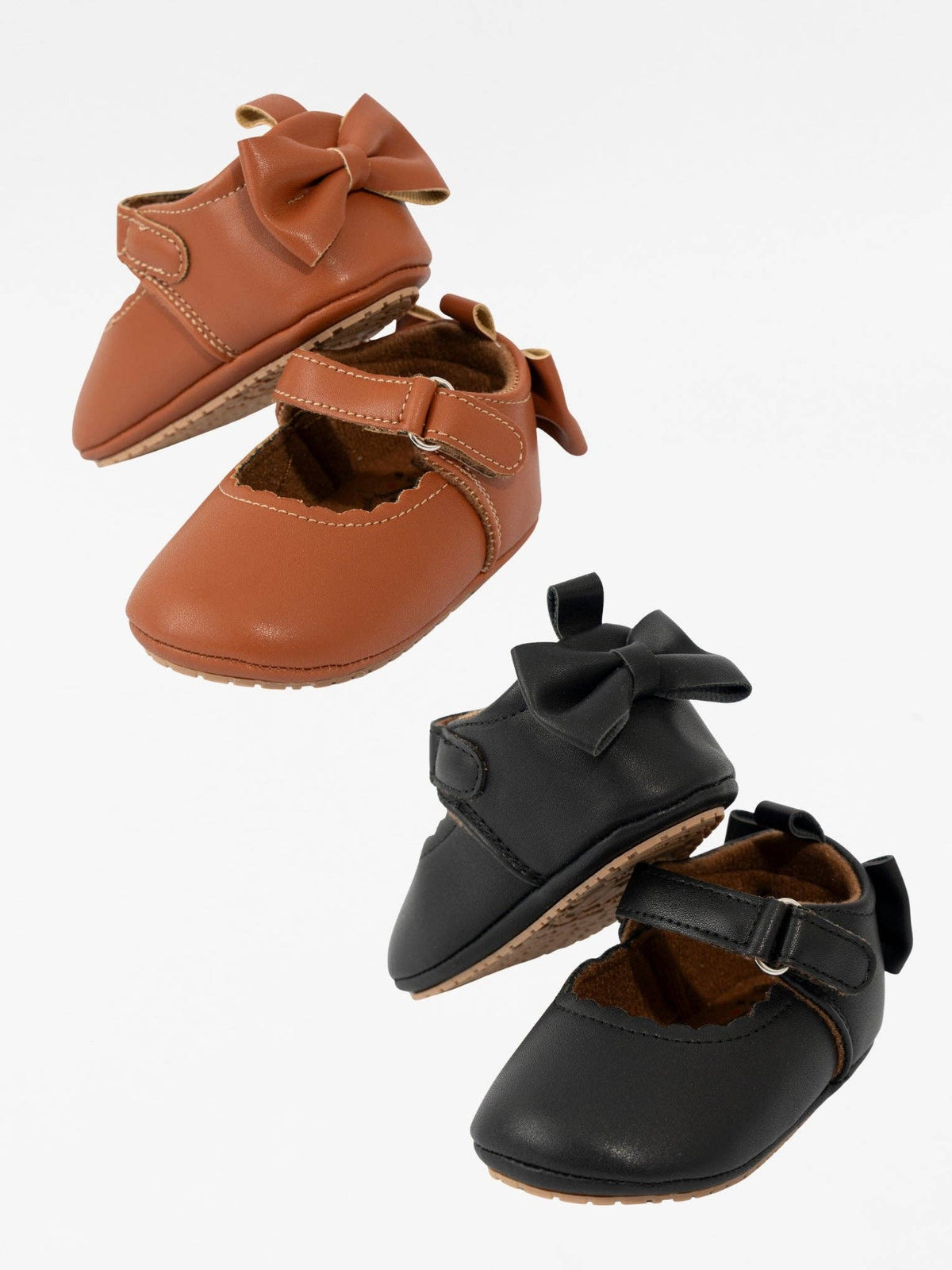 Scalloped Heel Bows Mary Jane Baby Shoes Black