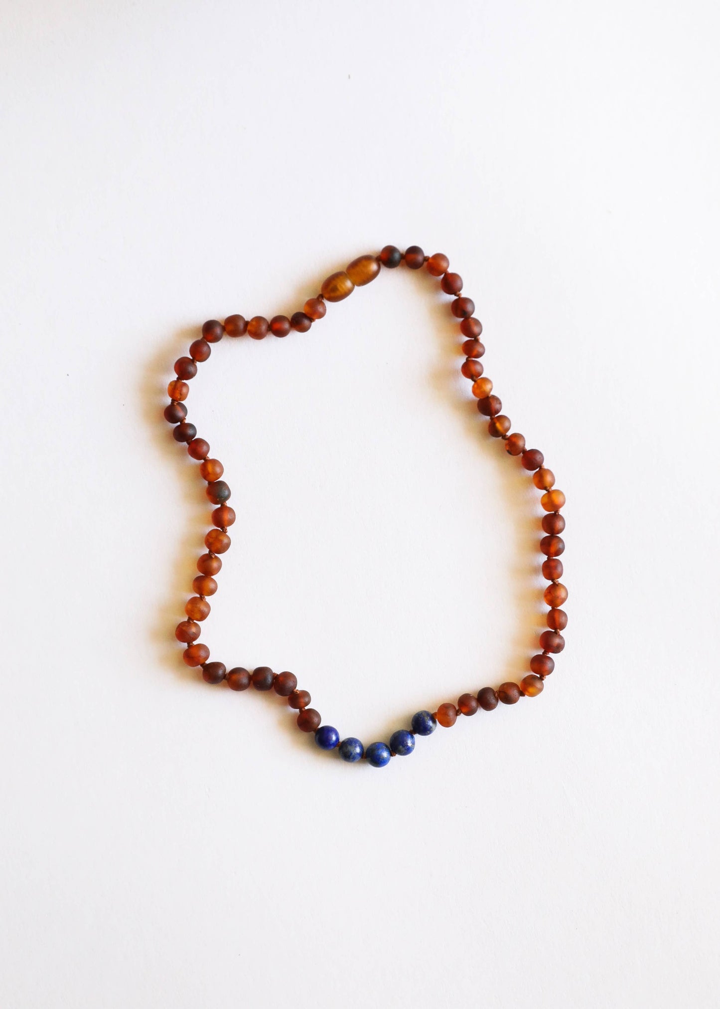 Raw Cognac Baltic Amber + Lapis Lazuli Beaded  Necklace :13" Child Necklace