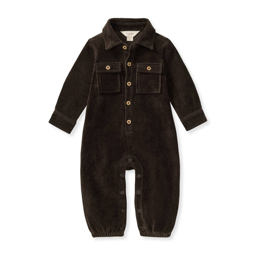 Knit Corduroy Organic Baby Boy Jumpsuit - Shadow: 12M