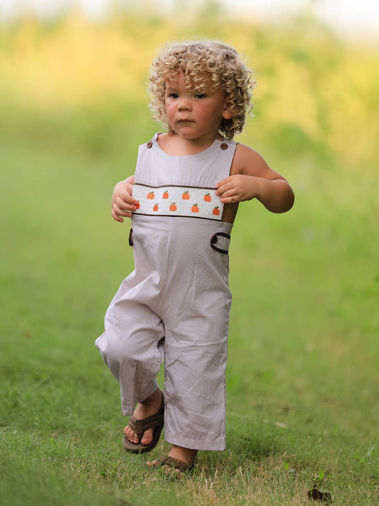 Pumpkin Smock Embroidered Boys Romper
