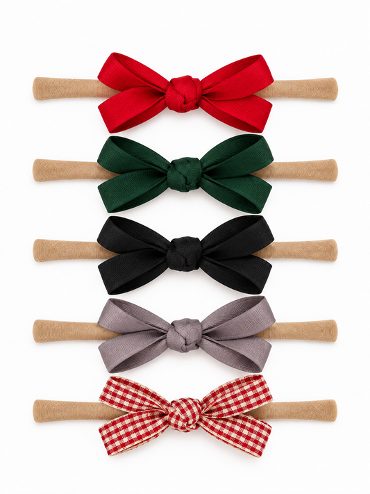5-Pack Petite Nylon Bows,Holiday Plaid