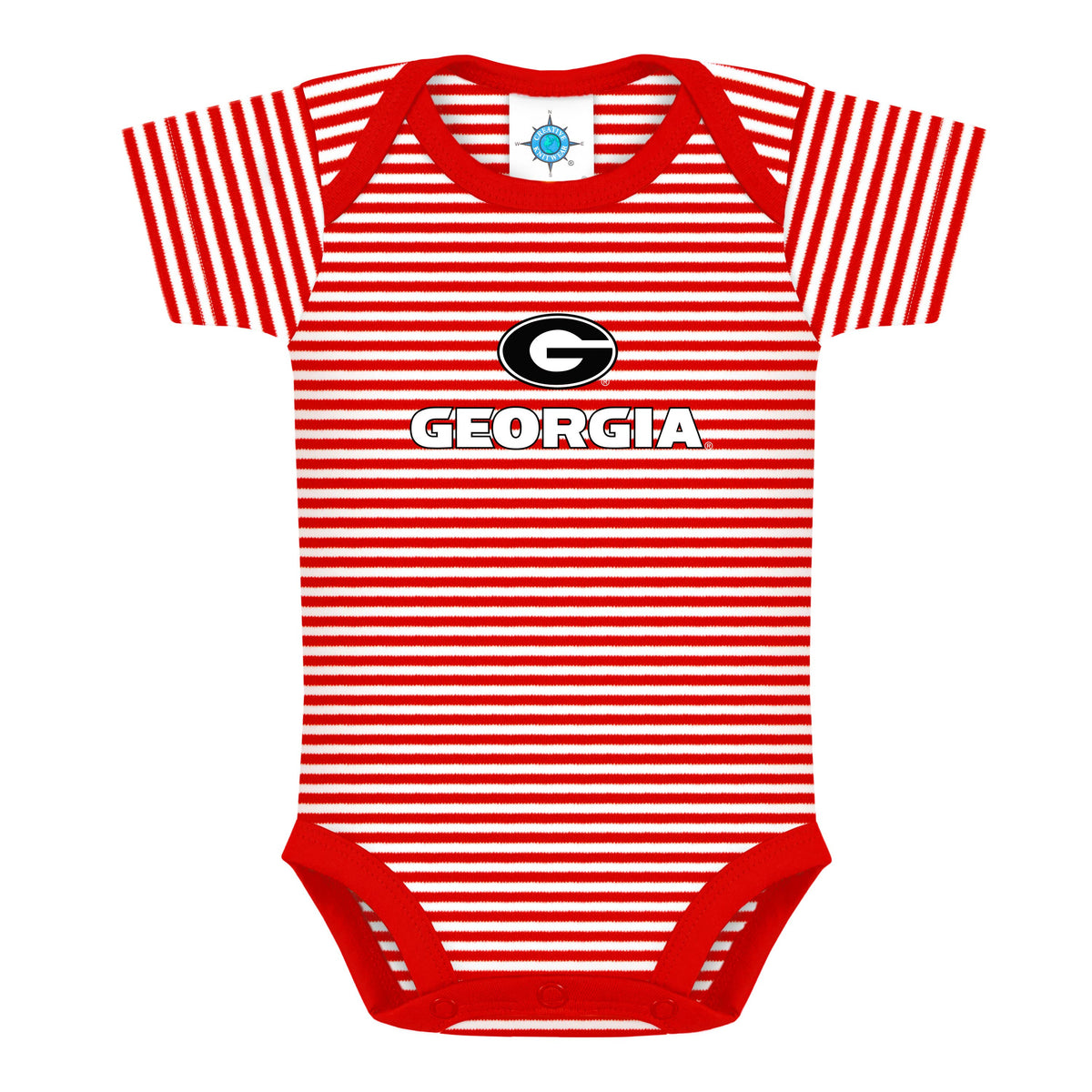 Georgia Bulldogs Striped Infant Bodysuit: Red / Standing Bulldog