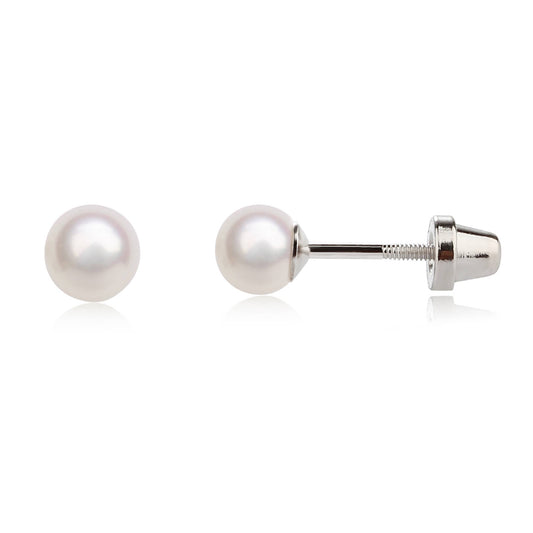 Sterling Silver Screw-Back White Pearl Earrings