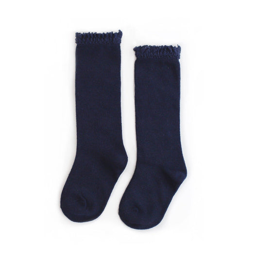 Little Navy Lace Top Knee High Socks: 6-18 MONTHS