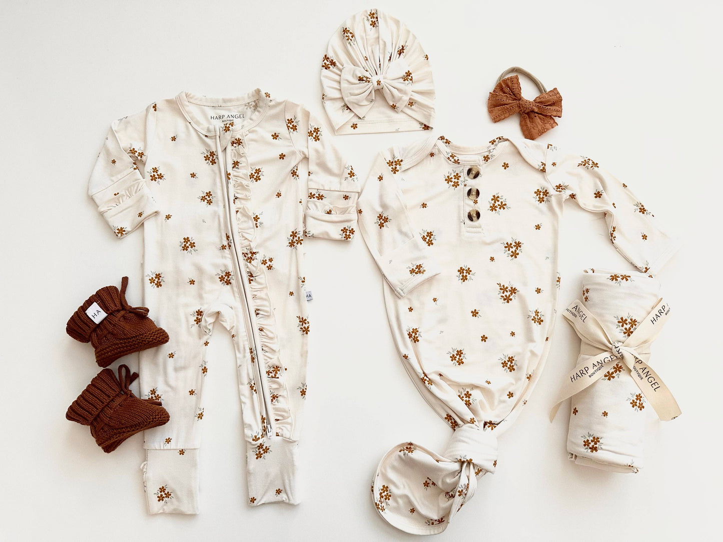 Ruffle Zipper One Piece - Caramel Bloom