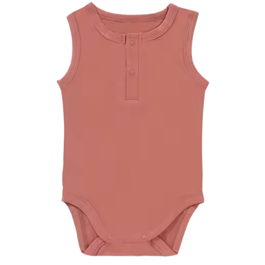 Bamboo Henley Romper: Rose Red