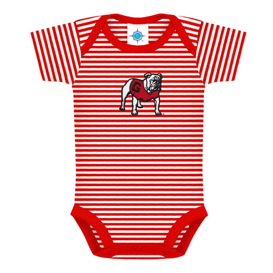 Georgia Bulldogs Striped Infant Bodysuit: Red / Standing Bulldog