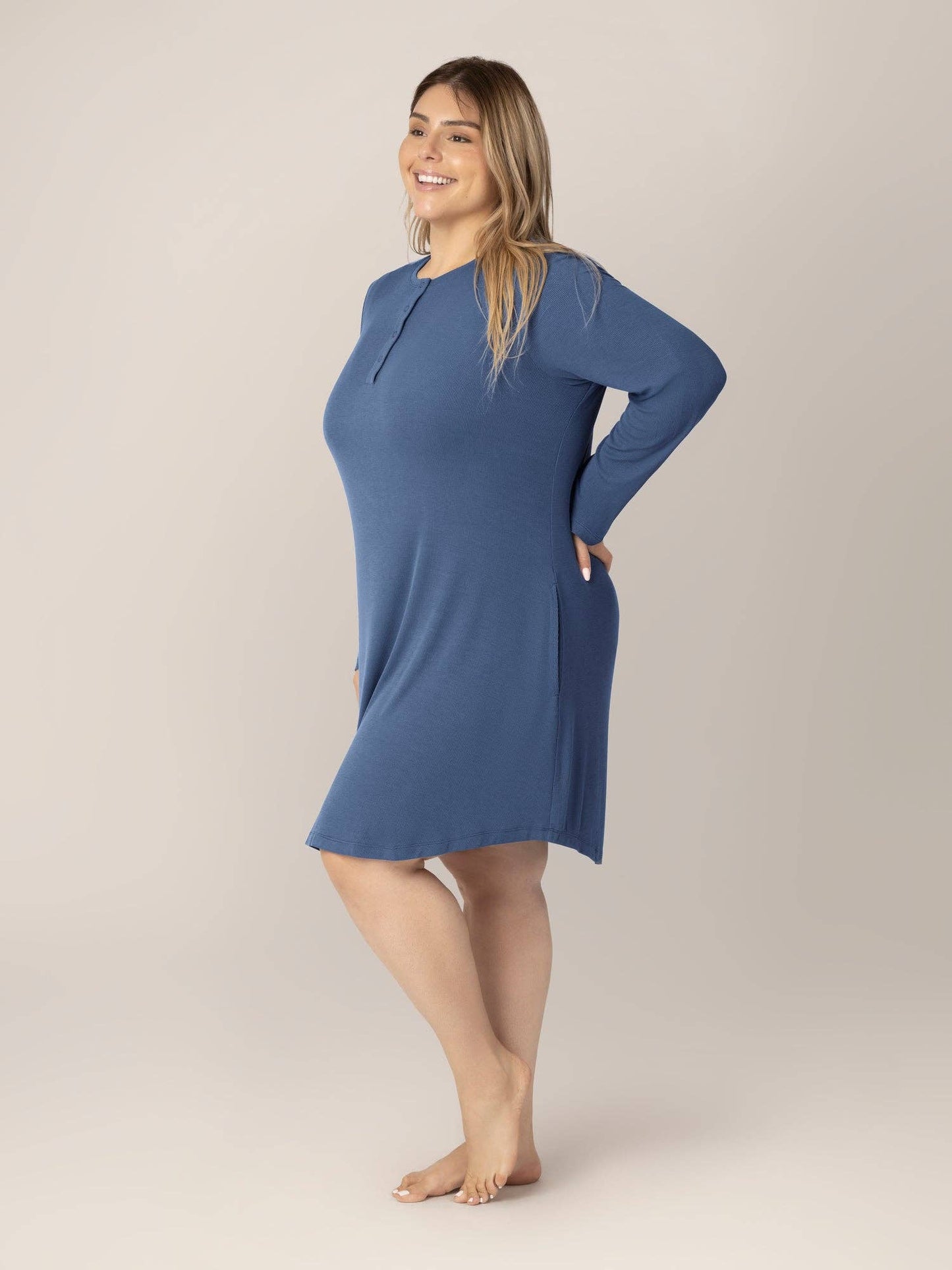 Ribbed Bamboo Maternity/Nursing Nightgown: Burgundy Plum