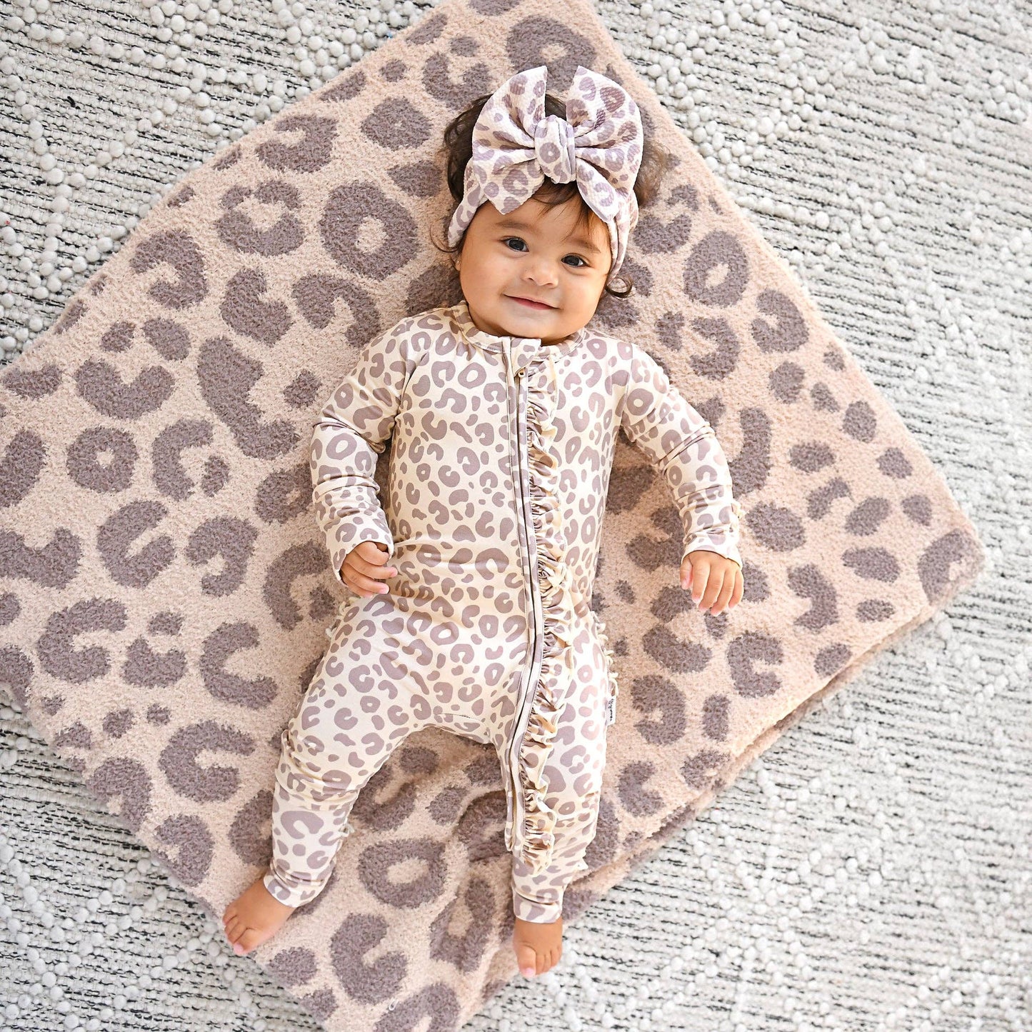 Amari Leopard RUFFLE ZIP Bamboo Onesie
