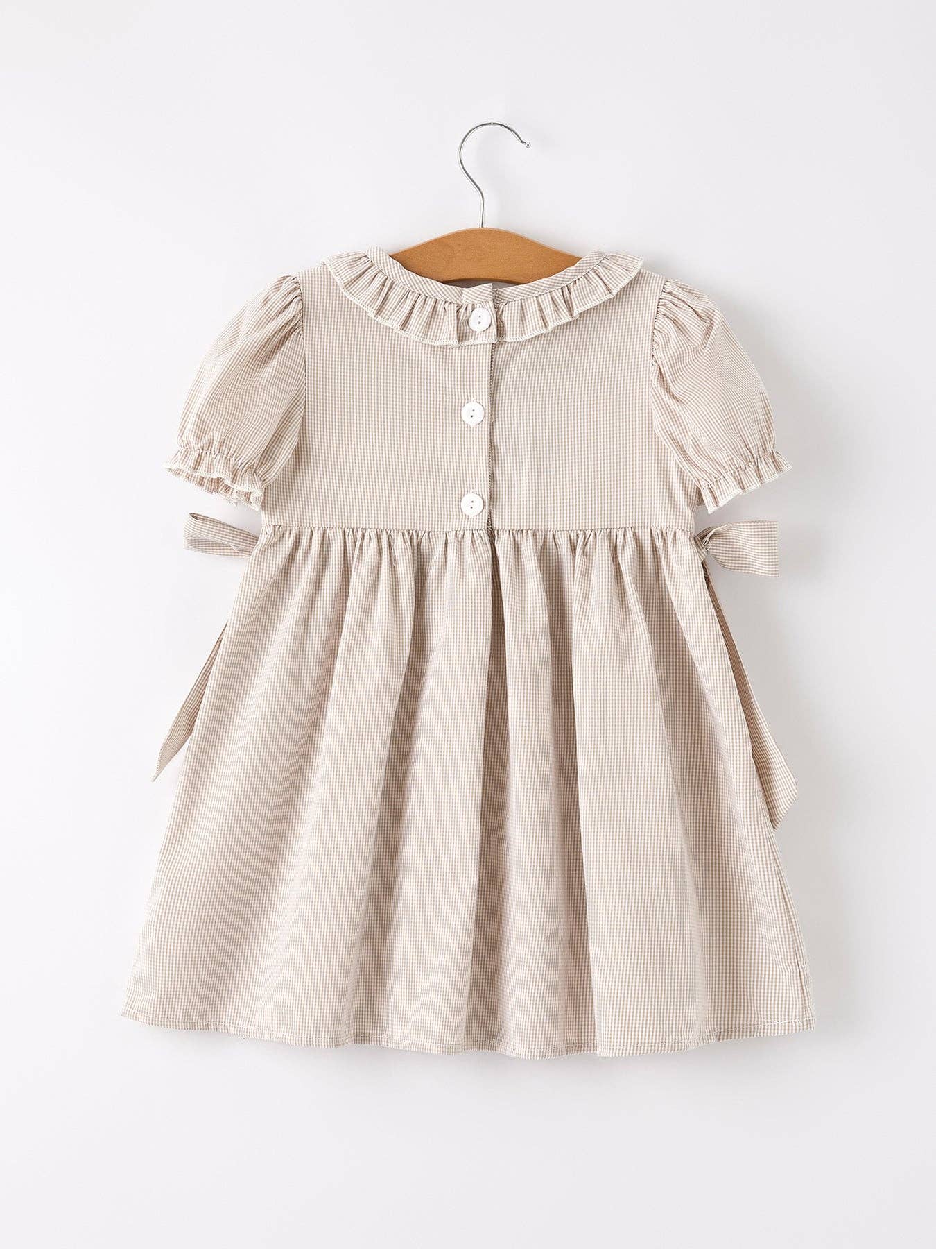 Pumpkin Embroidery Smock Plaid Girls Dress