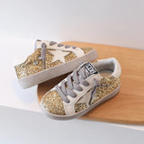 Gold Glitter with White Star Sneakers