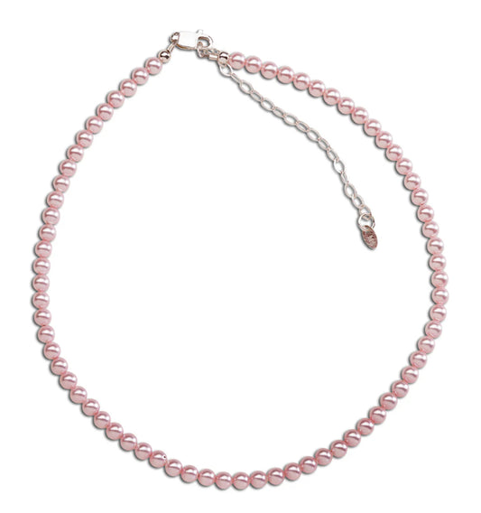 Jami Sterling Silver Beaded Necklace with Pink Swarovski Pearls