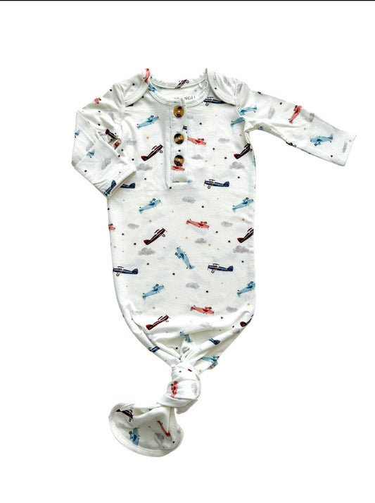 Vintage Airplane Knotted Baby Gown and Knot Hat