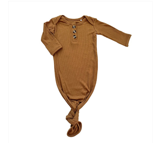 Ribbed Knotted Gown-Caramel