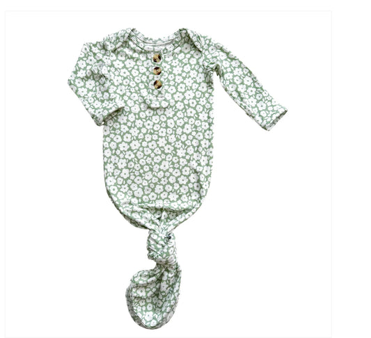 Knotted Gown- Sage Floral + Bow Headband