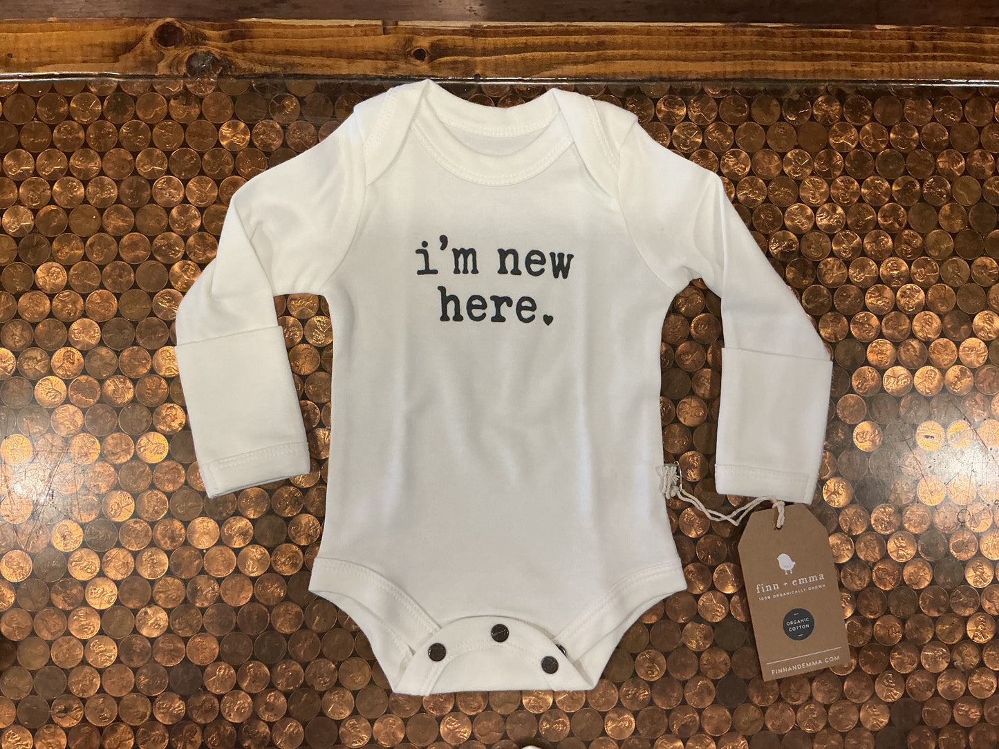 Organic Long Sleeve Bodysuit: Im New Here