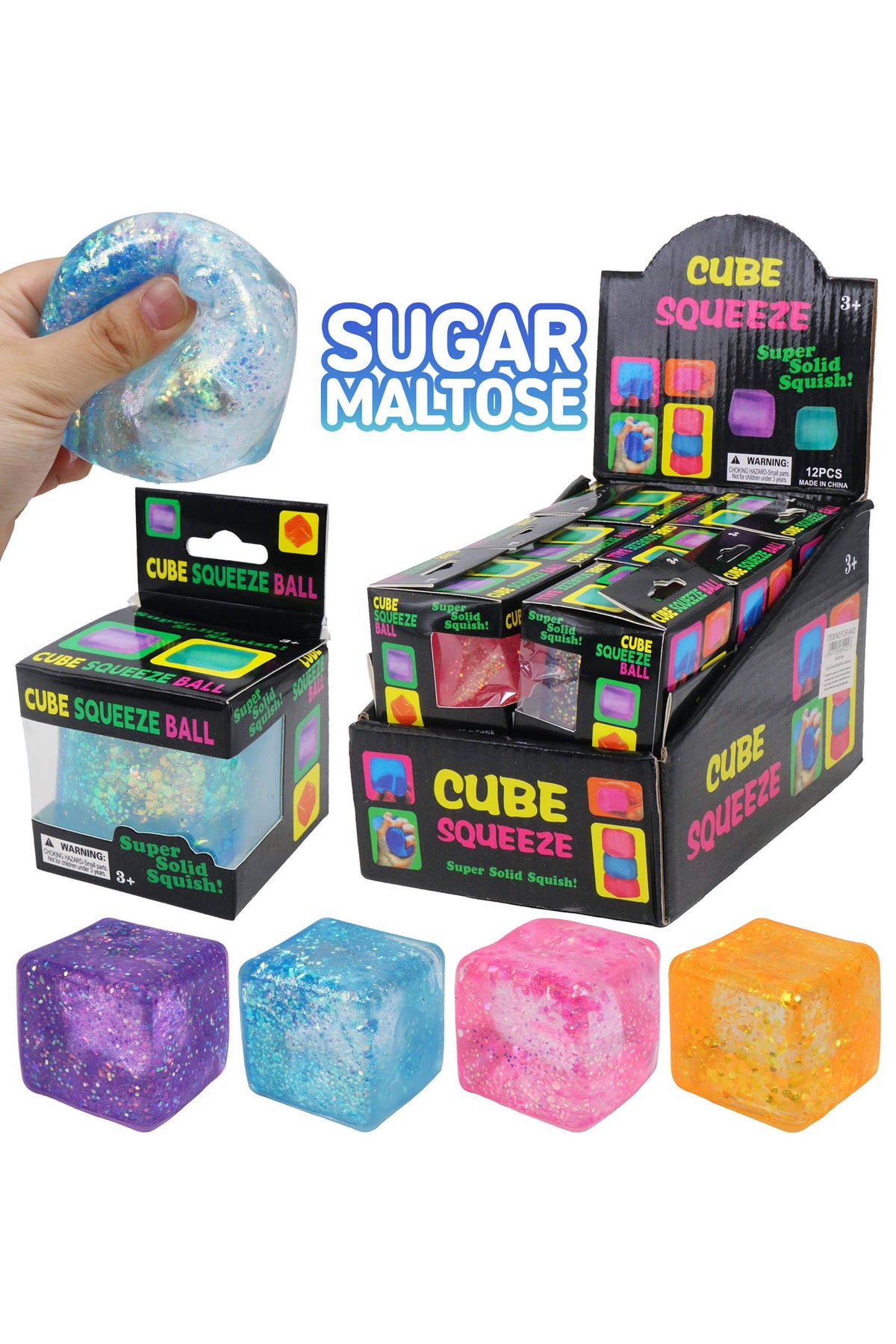 Iridescent Glitter Cube Maltose Putty Filled Squishy