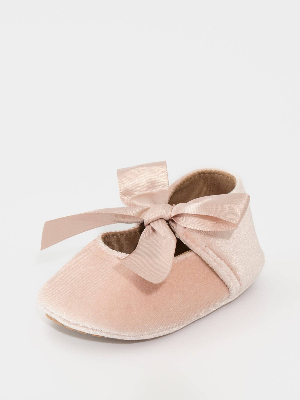 Velvet Ribbon Bow Baby Shoe Ballerina Pink