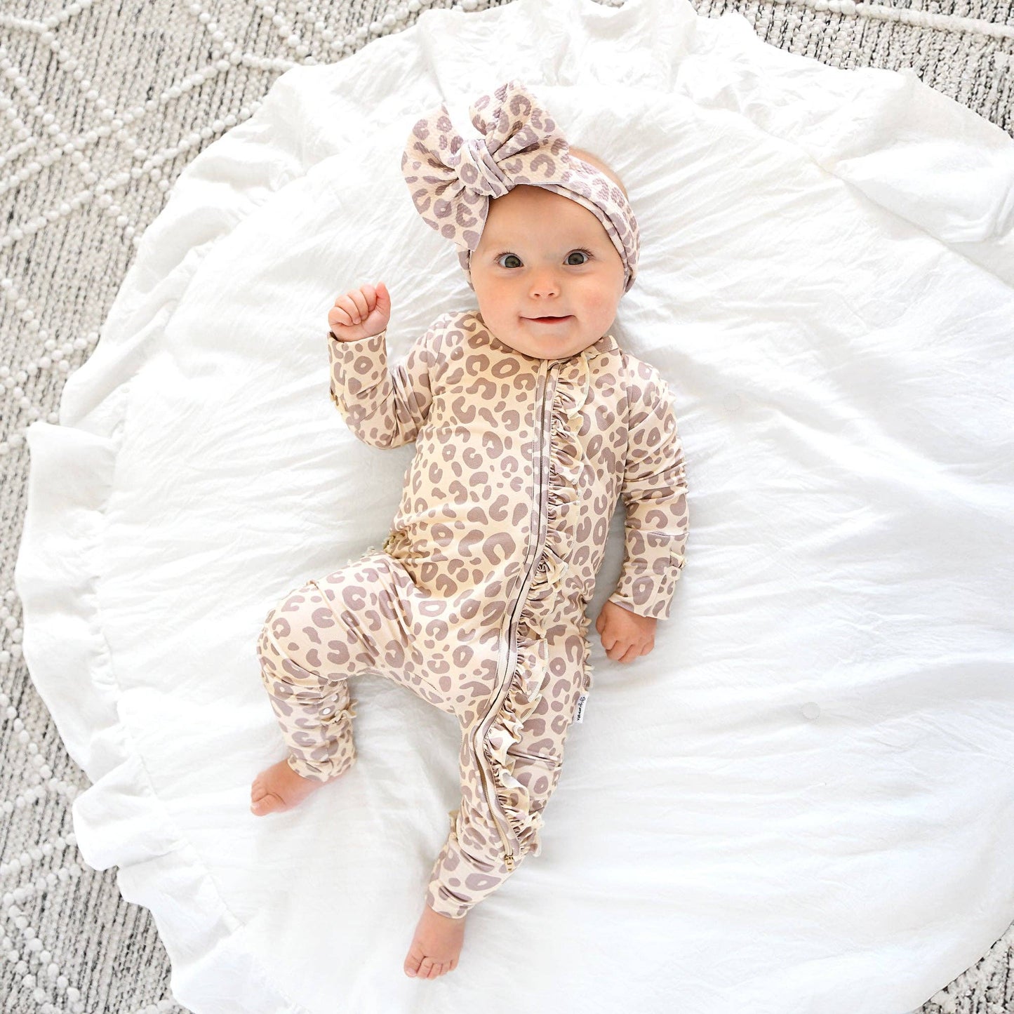 Amari Leopard RUFFLE ZIP Bamboo Onesie