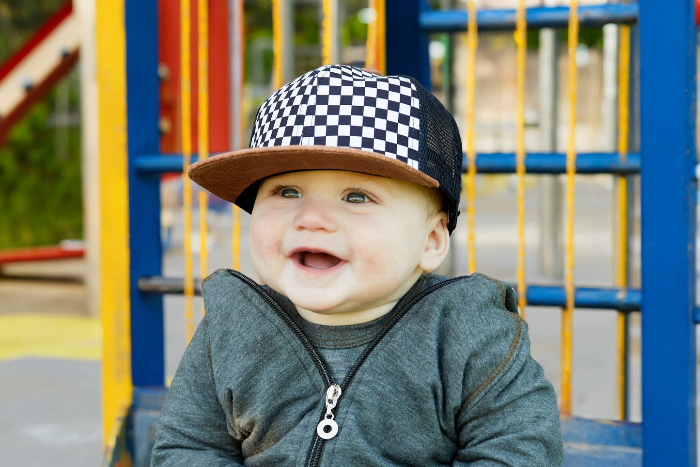 Checker & Leather Trucker Hat