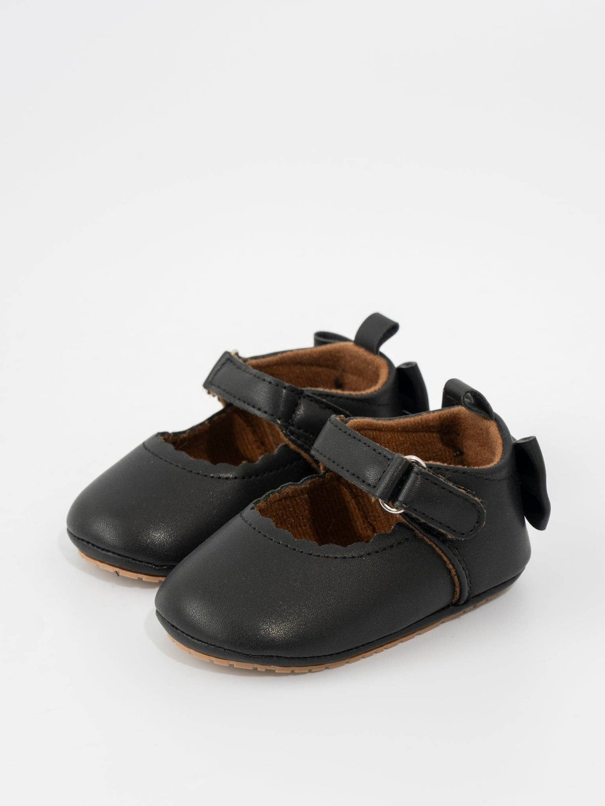 Scalloped Heel Bows Mary Jane Baby Shoes Black
