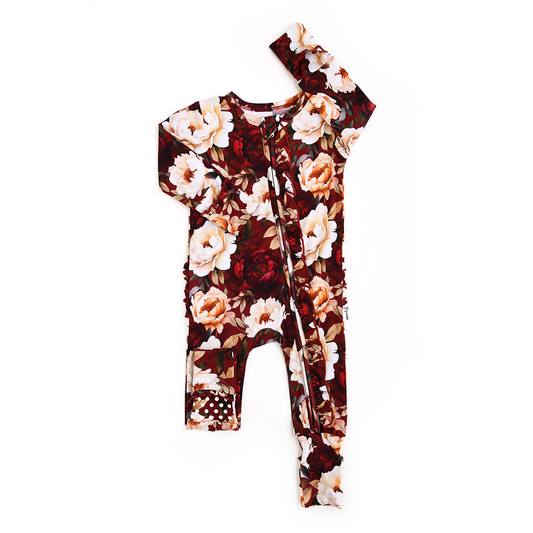Maya RUFFLE ZIP Bamboo Onesie Floral