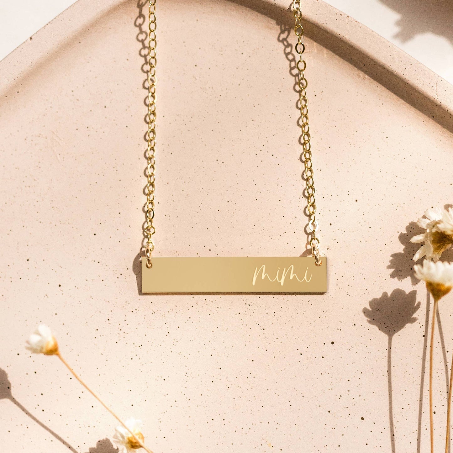 Mimi Gold Filled Engraved Bar Necklace