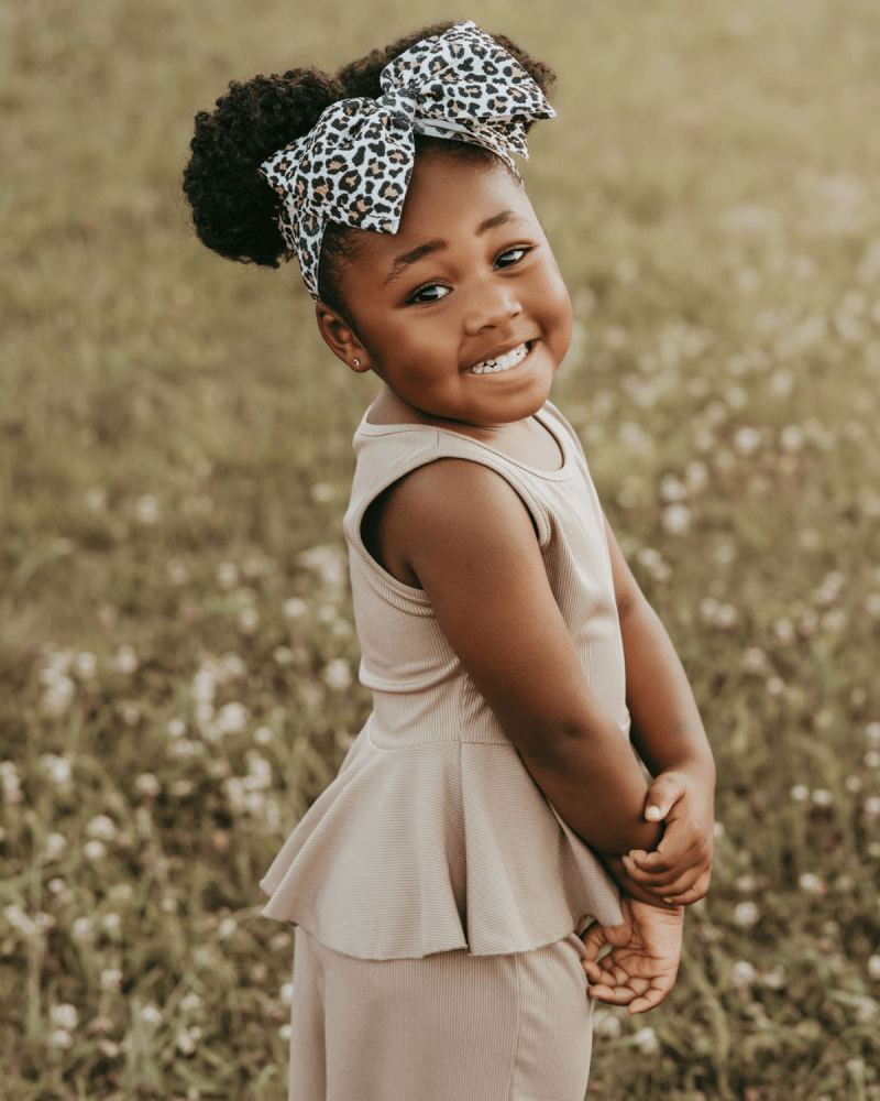 Bailey's Blossoms - Hattie Peplum Top Two-Piece Wide Leg Set - Oatmilk: 18-24months