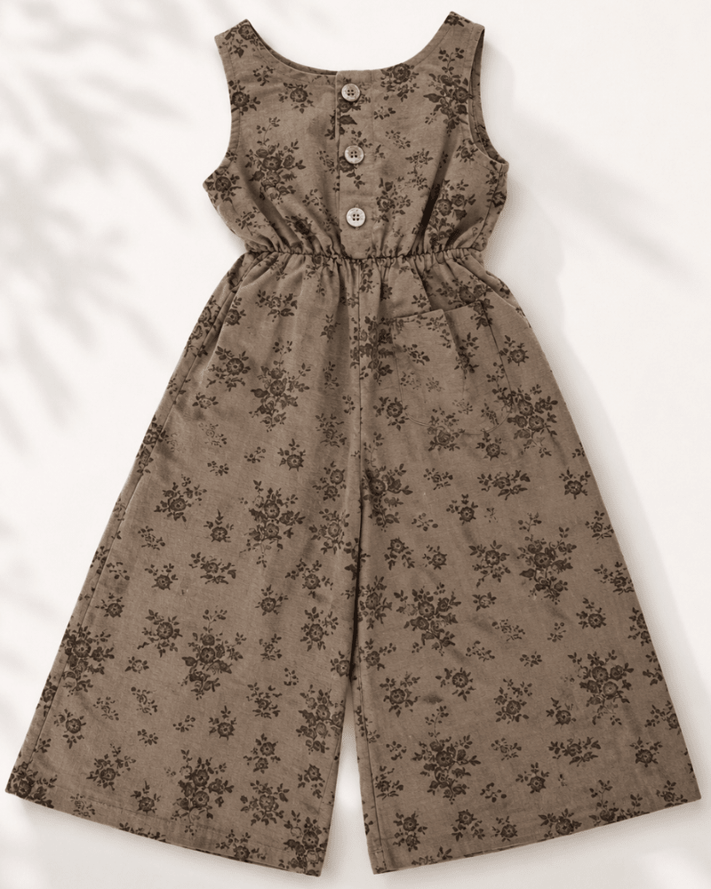 Bailey's Blossoms - Wren Button Front Jumpsuit - Sepia Garden: 18-24months