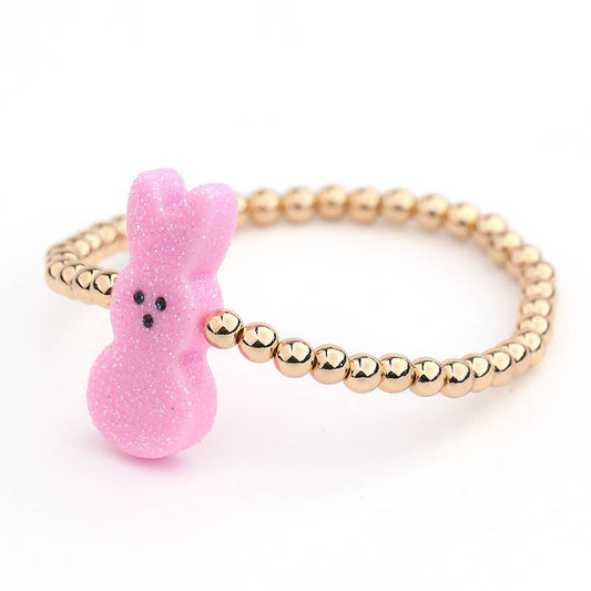 Kids' acrylic peeps bunny bracelet Easter beaded bracelet: Pink