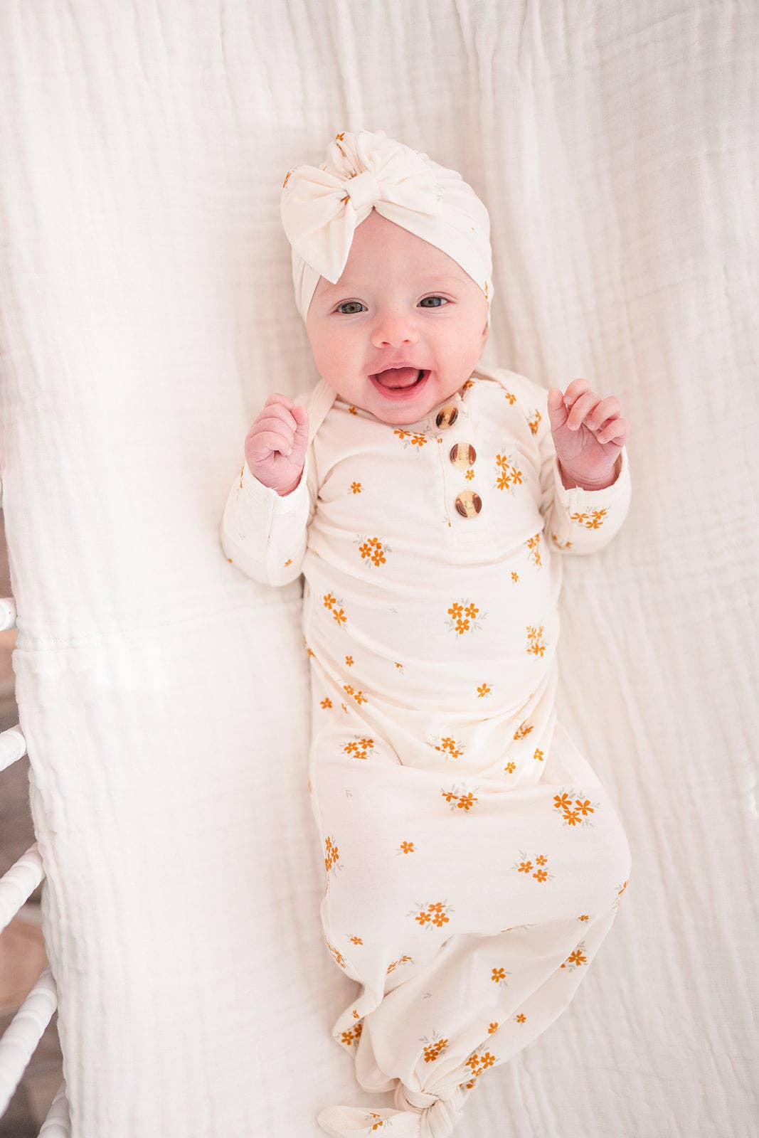 Knotted Baby Gown - Caramel Bloom