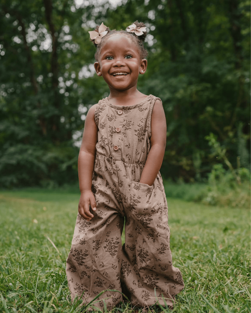 Bailey's Blossoms - Wren Button Front Jumpsuit - Sepia Garden: 12-18months