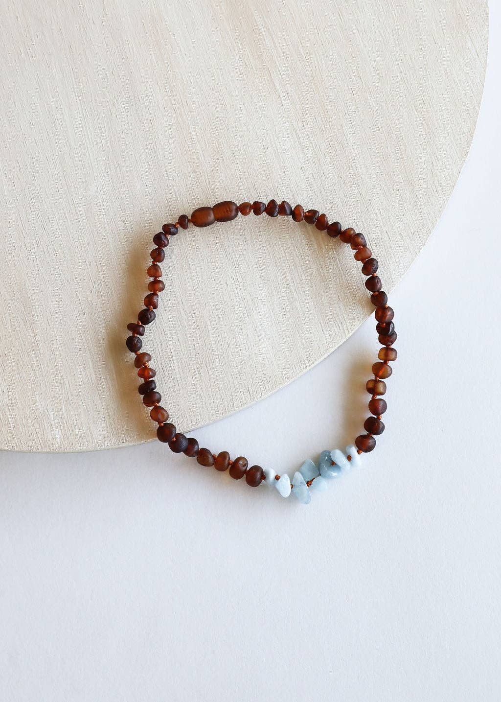 Raw Cognac Baltic Amber + Aquamarine Necklace :11" Baby Necklace