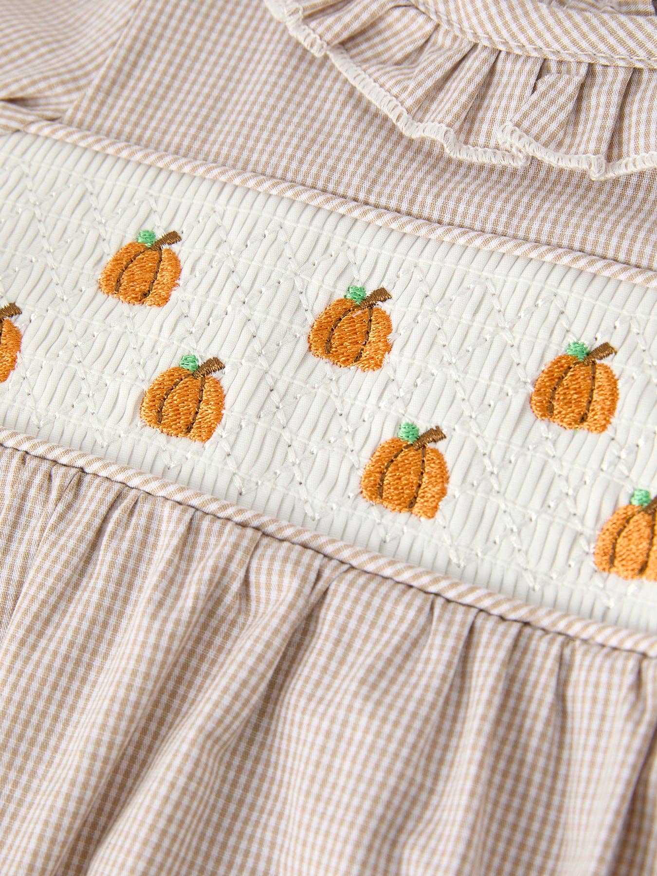Pumpkin Embroidery Smock Plaid Baby Girl Romper