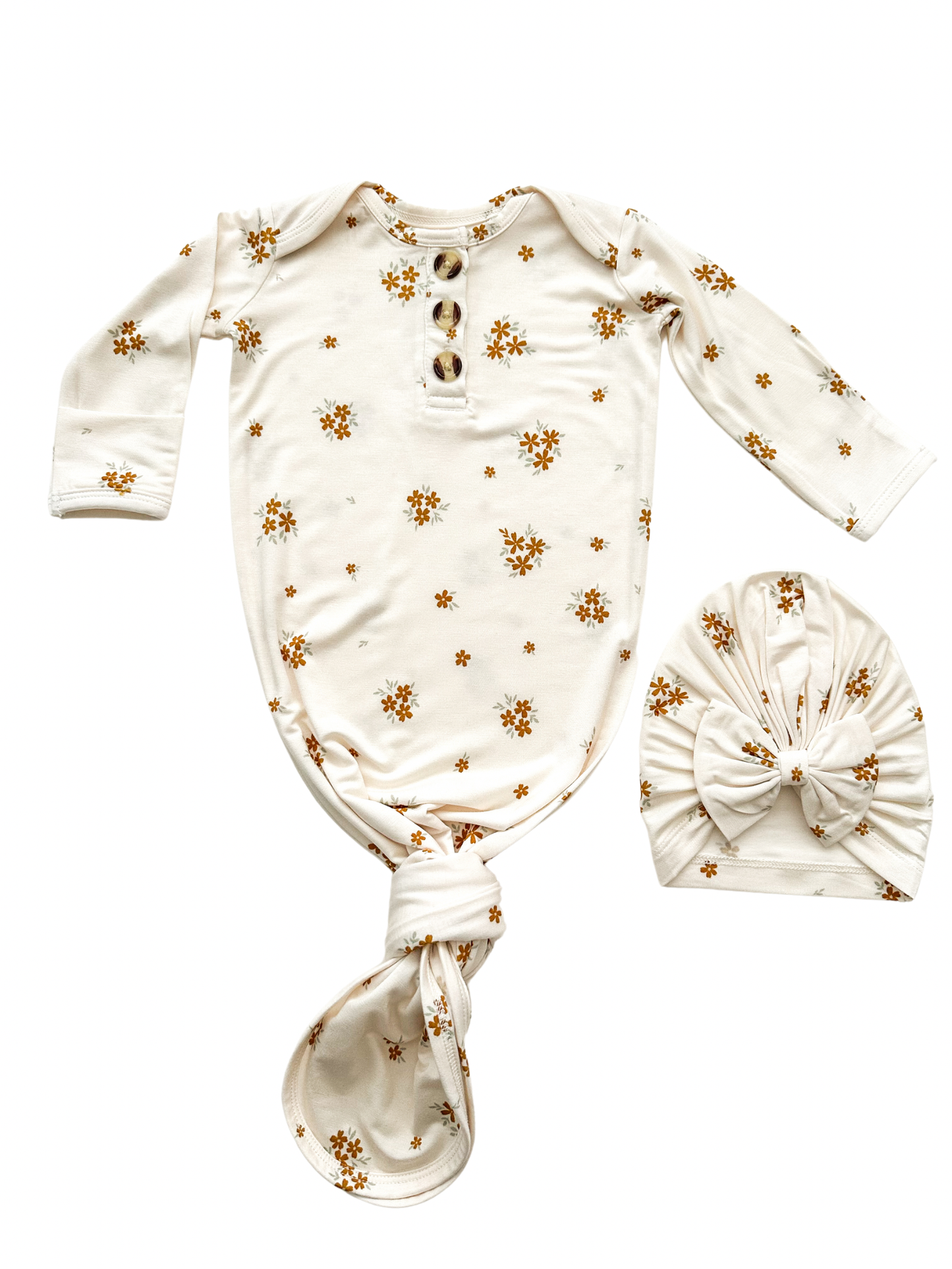 Knotted Baby Gown - Caramel Bloom